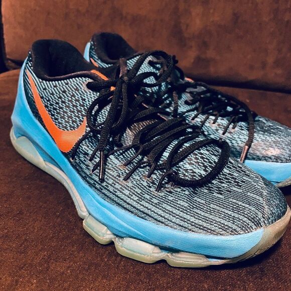 NIKE Air KD 8 Flyweave Blue Black Orange OKC Colorway Black Lagoon Mens SIZE 9.5 - Picture 1 of 11